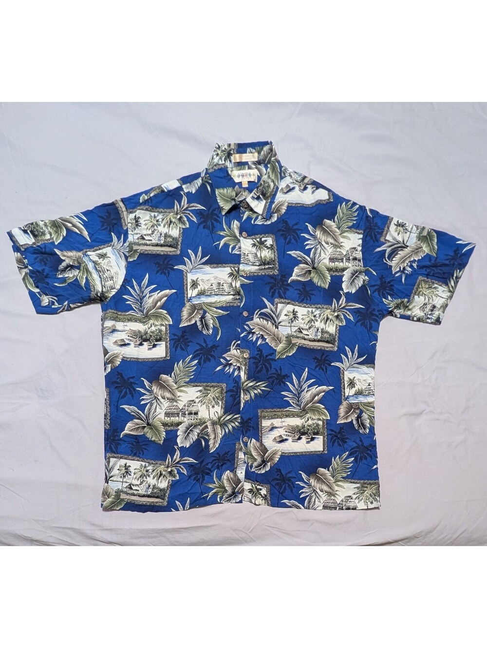 Vintage Campia Moda Mens XL Hawaiian Shirt Blue Tropical Beach